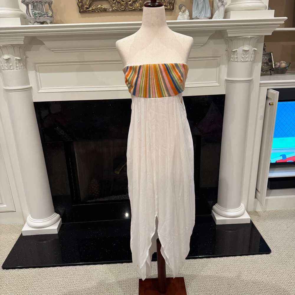 Mara Hoffman Swim Strapless Maxi Cover-Up Dress – Rainbow Stripe Bodice – Size L - Picture 3 of 13